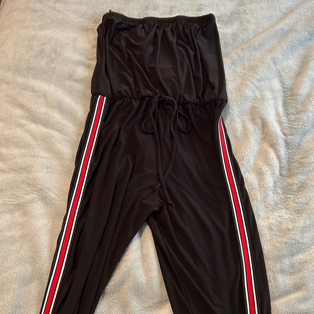 Red-striped black bodysuit